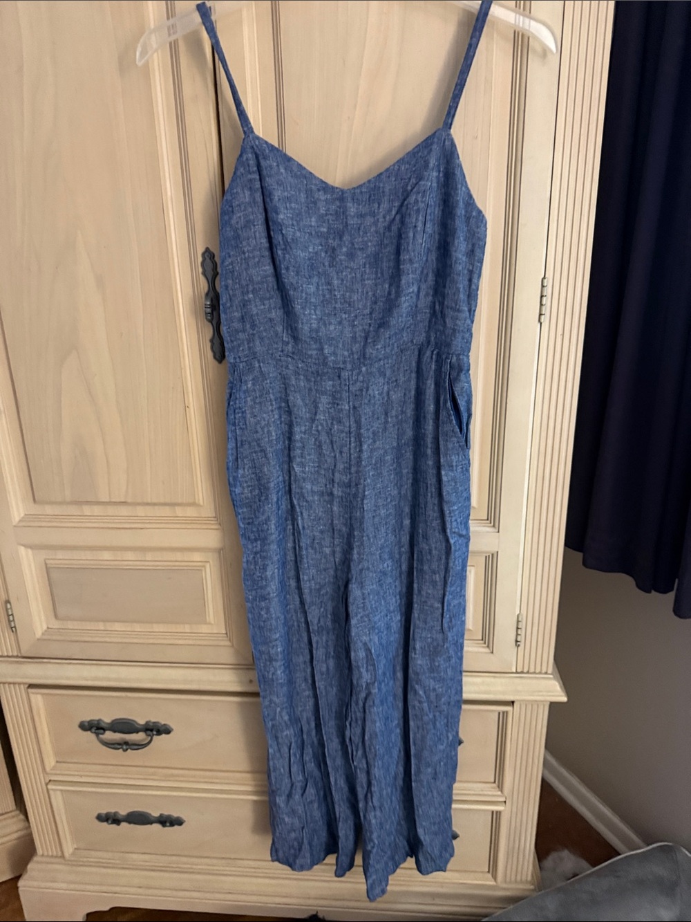 Old Navy Blue Linen-Blend Maxi Dress with Spaghetti Straps